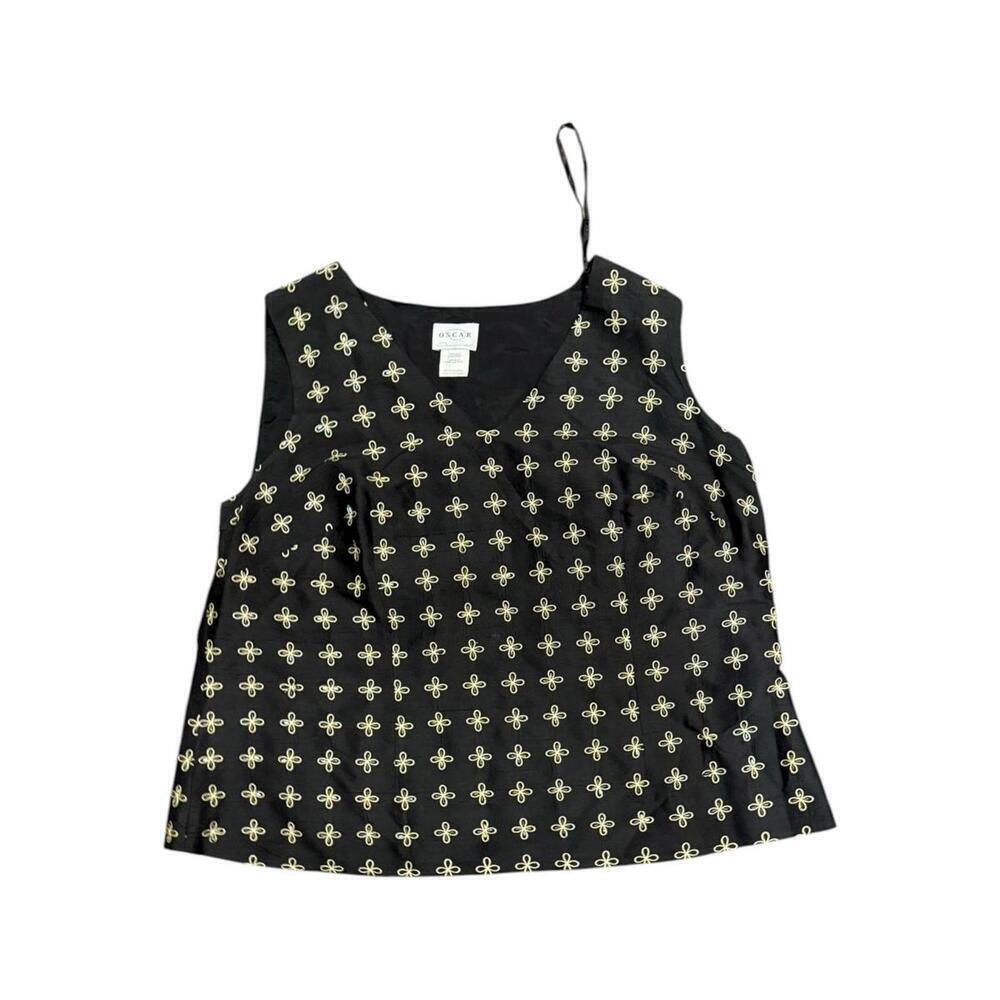 Oscar de la Renta Black Embroidered Sleeveless Tank Top Plus Size 22W